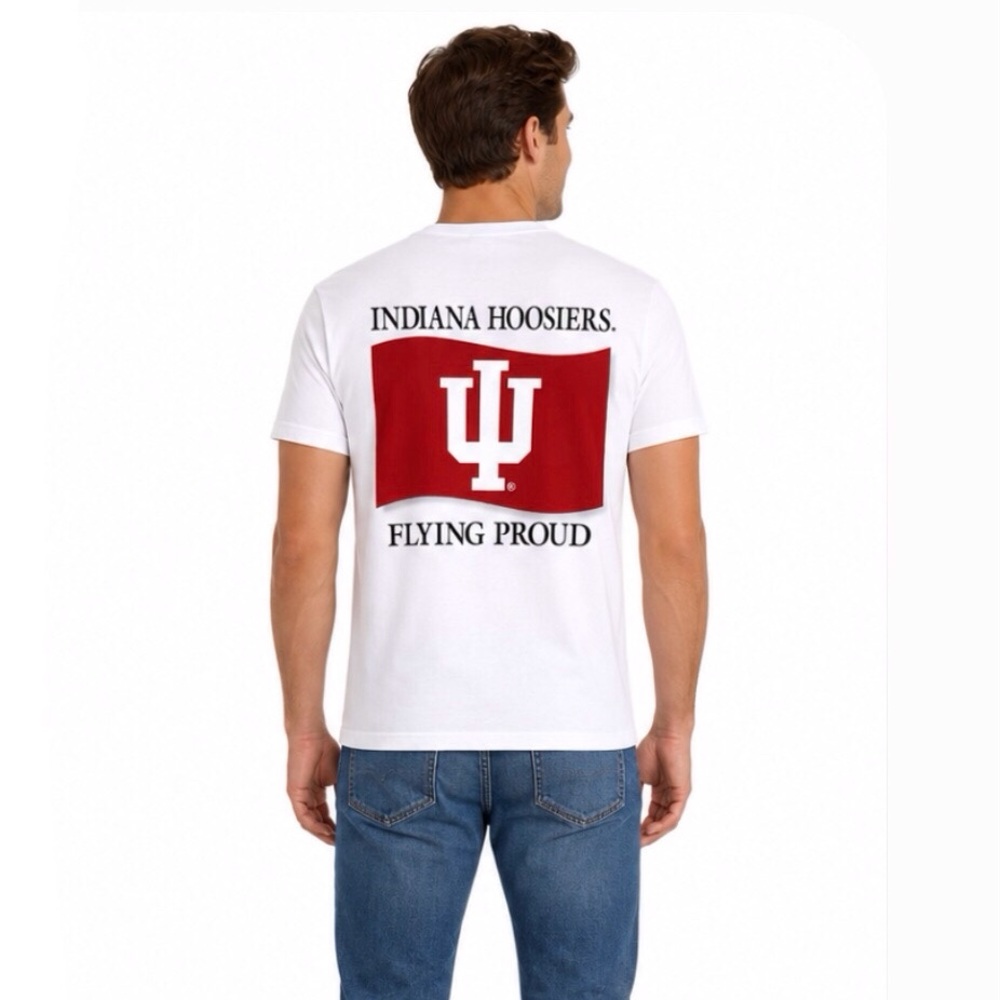 INDIANA HOOSIERS T Shirt Size Small White Flying Proud Front Back Logos Flag